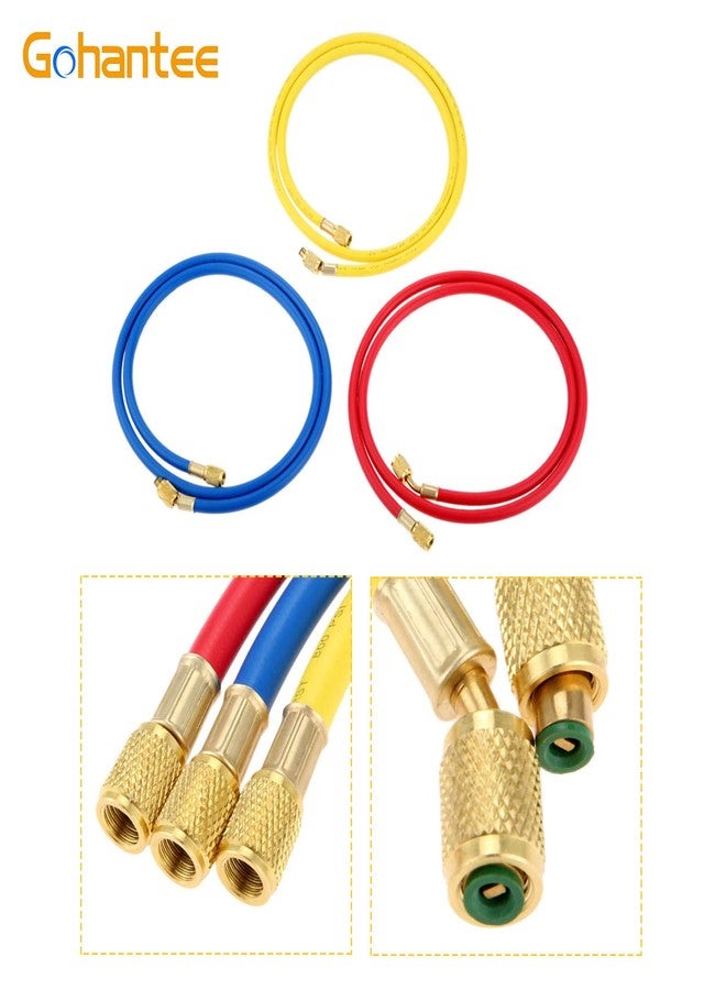 gohantee خراطيم شحن غاز التبريد R410A، طقم خراطيم شحن R410A بطول 70 بوصة لأنظمة التكييف والتهوية، مزود بوصلات ذكر وأنثى قياس 1/4 بوصة، يتحمل ضغط تشغيل 800 رطل لكل بوصة مربعة، مناسب لصيانة أنظمة التكييف R410A وR22 وR134A وR12 وR502 - Image 3